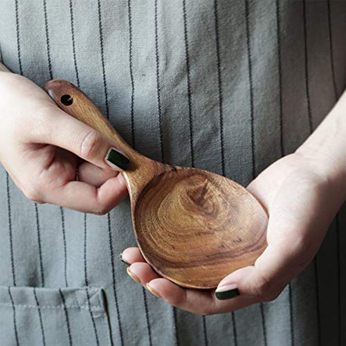 Eorta 2 Pack Rice Paddle Spoon Natural Wood Non-Stick Rice Scooper With Round Shallow Head Food Service Spoon Kitchen Utensils For Rice Potato Salads Desserts, 7 Inch #TOP3