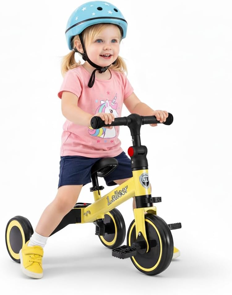 Toddler Balance Bike, 3-in-1 Convertible Trike for 2+ Kids, Ride on Toy with Foldable Rear Wheels, Removable Pedals, Kids Tricycle & Bike, for Boys & Girls Indoor Outdoor