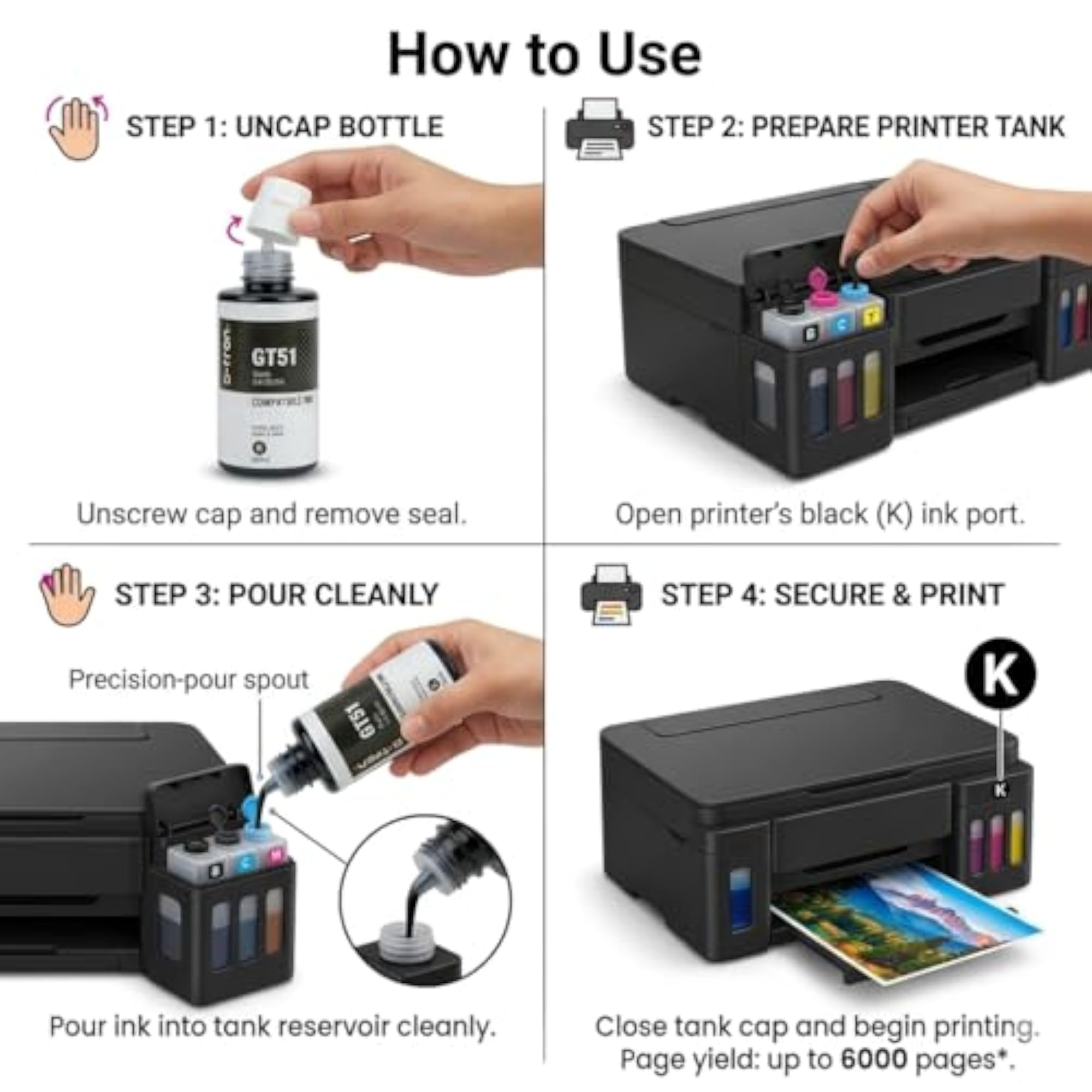 Refill Multicolour Ink Dye for HP GT51 GT52