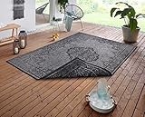 NORTHRUGS In- und Outdoor Teppich Cebu 240x340 - Wendeteppich Wetterfest Orientalisches Vintage Design Teppich für Balkon Terrasse Garten Wintergarten Wohnzimmerteppich Wasserfest in Night Silver