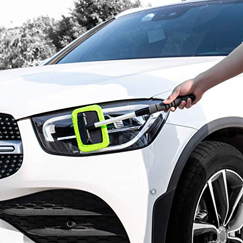 XINDELL Windshield Glass Cleaning Tools, Microfiber Car Windshield Cleaner with Extendable Handle and Reusable Cloth Auto Interior Accessories Glass Cleaner Kit (Extendable)