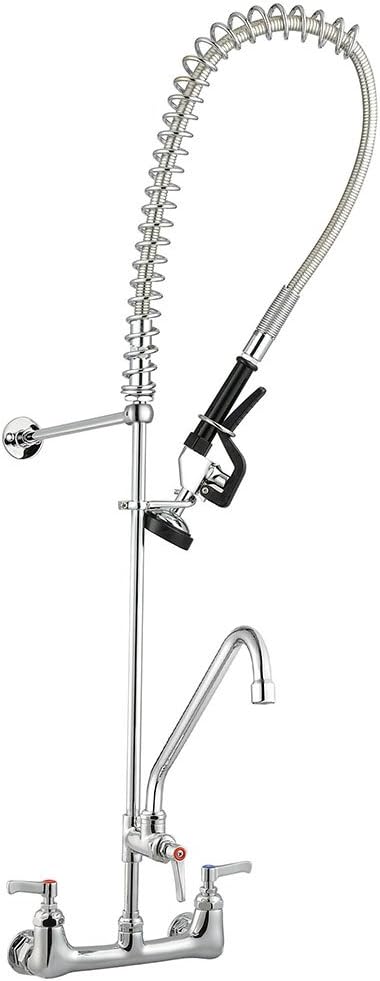 Aquaterior Double Handle Brass Pre-Rinse Commercial Wall-Mount Faucet with Add-On Pull Down Restaurant CUPC NSF CEC