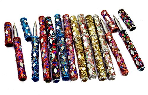 Buycrafty - Juego de 10 bolígrafos decorativos de Rajasthani para mesa, 12,7 cm, con 2 recambios