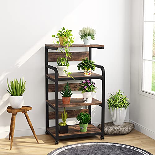 Tribesigns 4-Shelf Mobile Printer Stand With Storage Shelves, Large Modern Printer Cart Desk Machine Stand Storage Rack On Wheels For Home Office(Rustic Brown) #TOP4