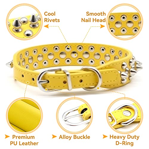Doggyzstyle Spiked Studded Leather Dog Collar For Small Medium Large Dogs,Soft Adjustable Yellow Pu Leather Medium Large Dog Collar, Durable Leather Pet Collars For Pit Bull Bulldog Husky (Yellow,L) #TOP3
