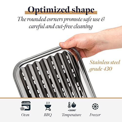 Gourmeo Bbq Grill Pans - Set Of 2 - Stainless Steel Grill Griddle W/Holes For Gas Or Electric Stove Tops - Outdoor Flat Top Grilling Pan For Vegetables And Meats #TOP1