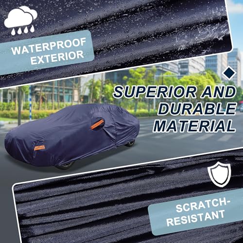 Image of Navy Blue Heavy Duty Waterproof Car Cover for Sedan 201 inch-207 inch - All-Weather UV Protected Outdoor Full Exterior Cover with Sun /Snow /Rain Resistance