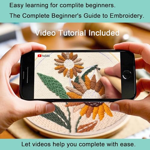Image of REEWISLY Punch Needle Embroidery Starter Kits for Beginners Flower and Grass Patterns.3Ps Embroidery Hoops,Color Threads,Instructions and Needles,DIY Adults Embroidery, Video Teaching