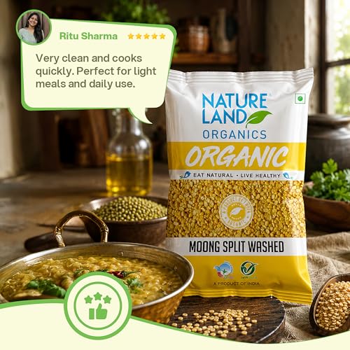 Image of Natureland Organics Moong Dal Yellow /Split Washed 500 Gm - Organic Healthy Pulses