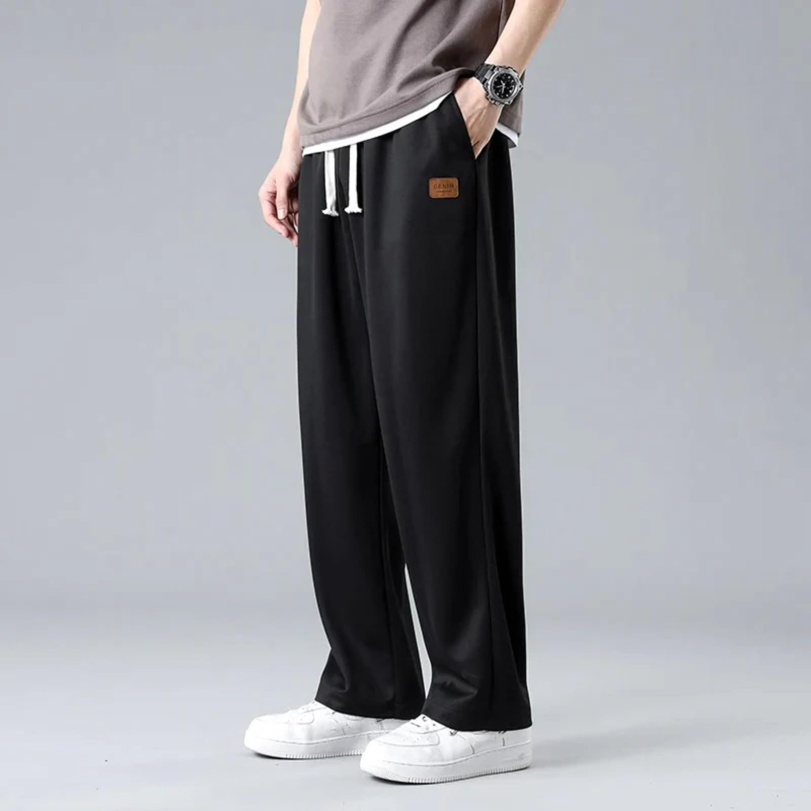 Pantalon de survêtement ample à jambes ouvertes pour homme - Confortable - Coupe ample - Pantalon de yoga à jambes larges - Jambe droite - Bas ouvert - Taille haute - Décontracté