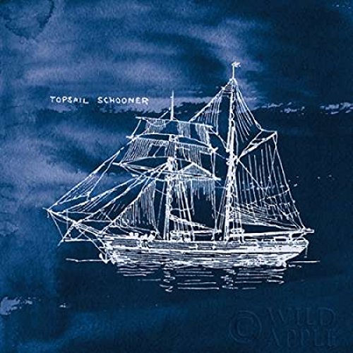 Sailing Ships V Indigo Poster Print by Wild Apple Portfolio (12 x 12)