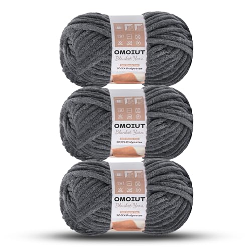 Image of 3 Pack of Dark Gray Chunky Chenille Yarn for Crocheting, Soft Baby Blanket Yarn, Chunky Knit Blanket Crochet Yarn, #7 Super Bulky, 10.6oz /164 yds Fluffy Velvet Amigurumi Yarn