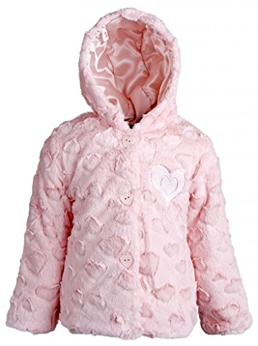 Wippette Baby Girls Hooded Faux Fur Fully Lined Warm Heart Winter Puffer Jacket - Pink (24 Months)