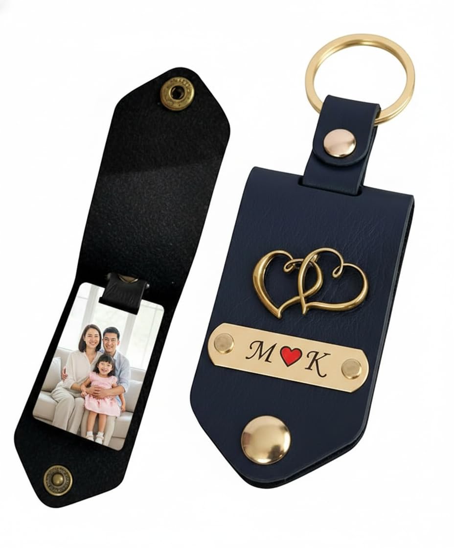 Personalized Leather Photo Keychain with Custom Name & Initials | Custom Couple Keyring | Anniversary, Valentine & Gift Idea-image-10