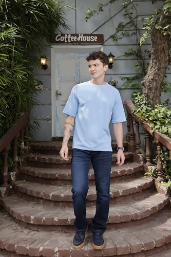 Image of Zilcon Mens Solid Unique Design Tshirt for Men - Round Neck Loose Fit Drop Shoulder Polo Mens T-Shirt