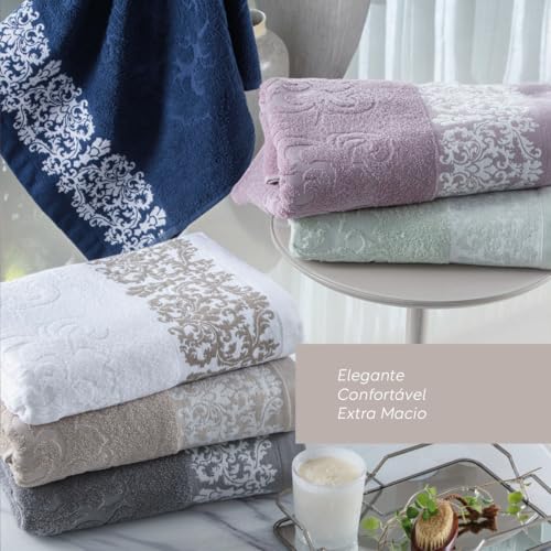 Kit Jogo Toalhas Banho e Rosto, 2 Peças, Medalhão, Corttex, Algodão, Jacquard, Alta Absorção, 450g/m