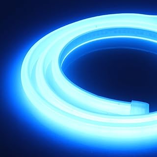 XUNATA 4m Neon Flexible 220V, Alto Brillo 288 LED/m Tira COB Con Cable de Alimentación, Cada Corte de 50 cm, IP65 Impermeable, Luz de Cuerda - Azul Hielo