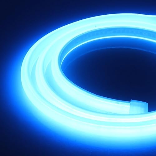 XUNATA Luce al Neon Flessibile Striscia LED COB con Alimentatore 220V, Alta luminosità 576 LEDs, IP65 impermeabile, Nastri LED per Decorazione (2m, Blu Ghiaccio) - Blu Ghiaccio - 2m