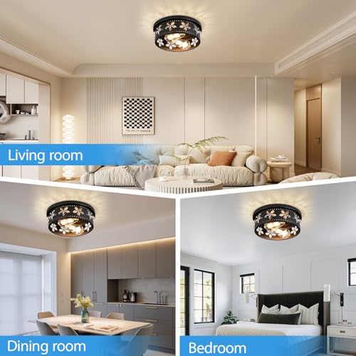 Glintawn 10.6 inch Black Flush Mount Ceiling Light Fixture, 2-Light Ceiling Mount for Industrial, Crystal Light Fixtures for Farmhouse, Bedroom, Living Room, Kitchen, Hallway, Foyer (2 Pack) — view 5