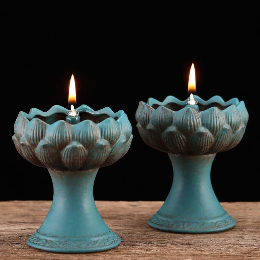 Craft Ceramics Buddha Front Light Antioxidant Glass Nightlights Vintage Hurricane Lights Home Emergency Lighting Kerosene Lamp Adjustable Fire Control Switch Oil Lamp