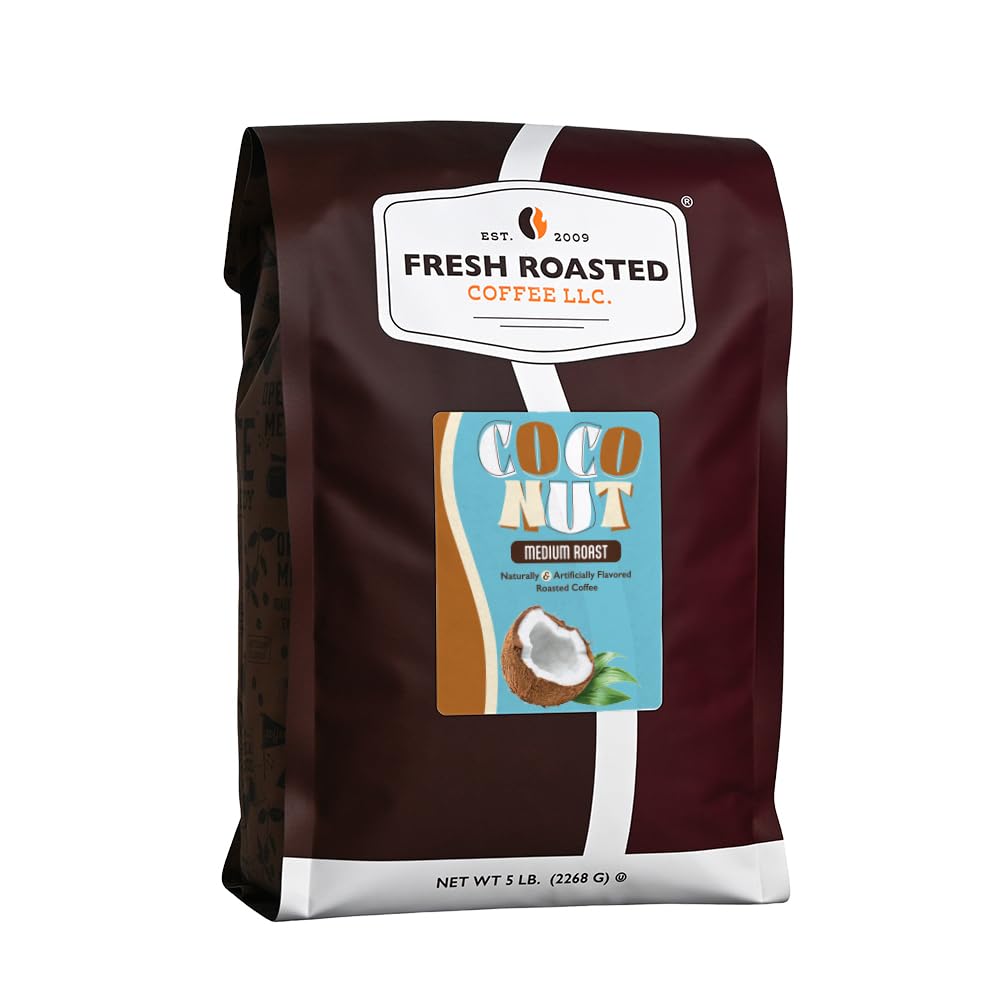 Fresh Roasted Coffee, Coconut Flavored Coffee, 5 lb (80 oz), Medium Roast, Kosher, Ground