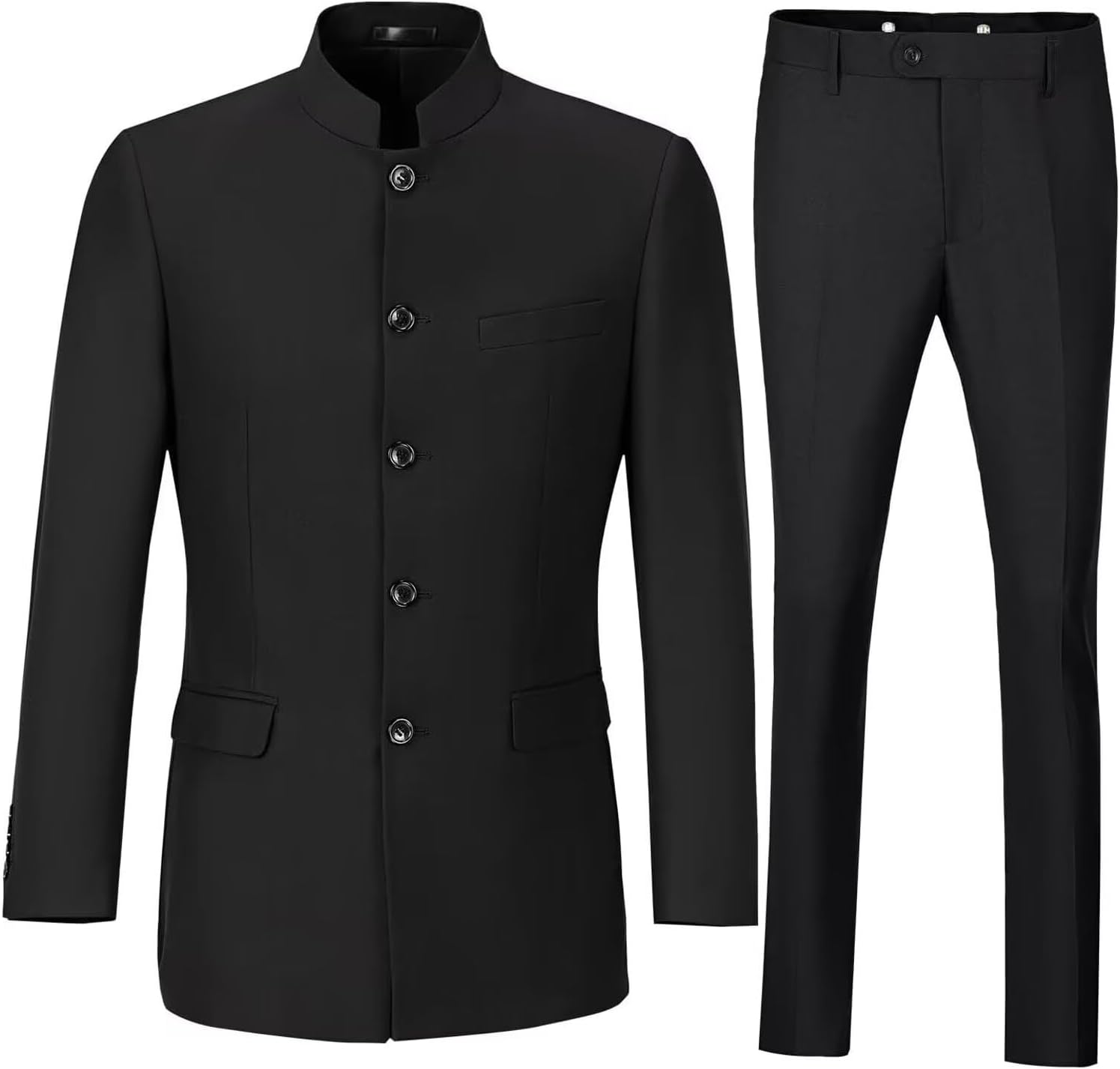 Men Suits 2 Piece Slim Fit Chinese Tunic Suits Stand Mandarin Collar Suit for Men Jacket Pant Set