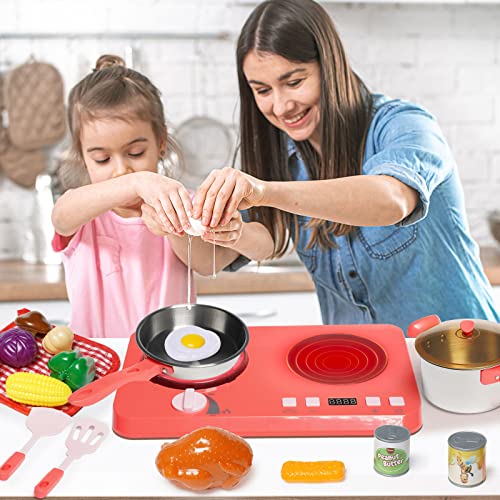 Cooking Toys For Kids, Toys Induction Cooker With Sound And Light, Pretend Play Kitchen Accessories Stainless Steel Cookware Toy, Gifts For Toddlers Boys Girls (Pink) #TOP6