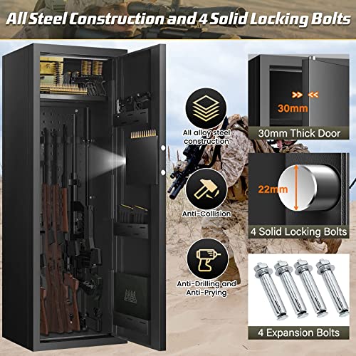 [Upgraded] 6-8 Fireproof Gun Safe Rifle, 51" Deeper And Larger Long Gun Safes For Home Rifle And Pistols, Heavy Duty Anti-Theft Gun Cabinets For Rifles With Door Panel Organizer & Silent Mode (Us Stock) #TOP3