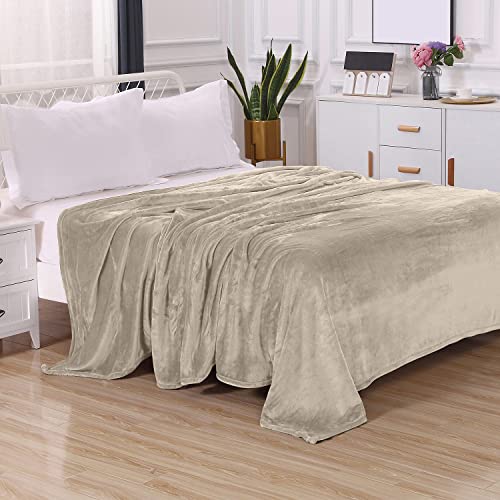 Elegant Comfort Luxury Velvety Feel Blanket, All-Season Lightweight Blanket, Ultra Plush, Soft, Cozy-Fuzzy Flannel Fleece For Couch, Sofa, Bed, Travel, Solid Design, King/California King, Cream-Beige #TOP1