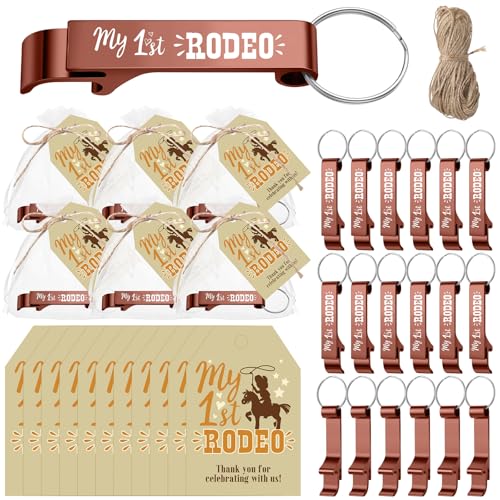 Maxcheck 25 Sets My 1st Rodeo Birthday Party Favor Cowboy Baby Shower Favors Bottle Opener Keychains with Thank You Cards Organza Bags Western Party Supplies Gift for Boy 1st Birthday Decorations