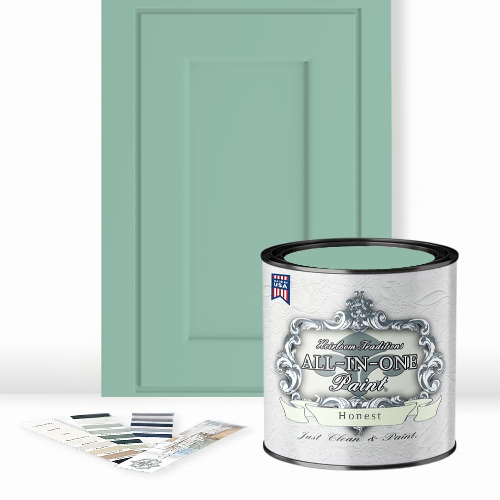 ALL-IN-ONE Paint by Heirloom Traditions, Honest (Mint Green), Quart - Durable cabinet and furniture paint. Built in primer and top coat, no sanding