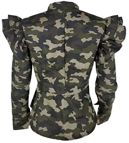 Kedera Women Camo Denim Jacket Blazers Long Sleeve Zip Ruffle Shoulder Jean Jackets Peplum Coat Plus Size (Xx-Large, Green) #TOP3