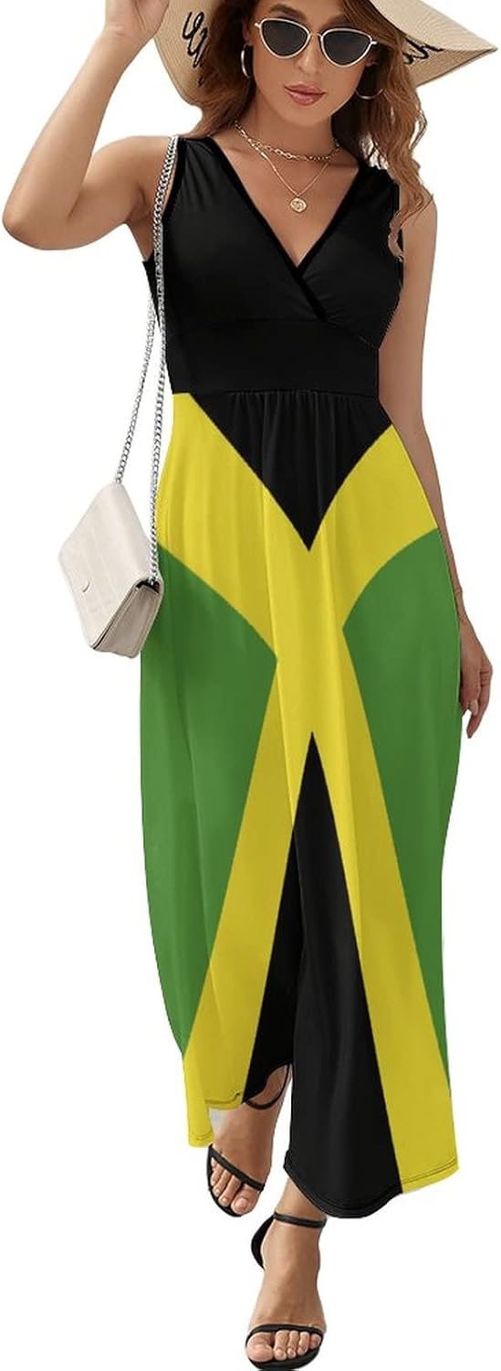 Fattyeery Elegant Casual Long Dress Jamaican Flag Girls Summer Sunshine Beach Skirts for Womens M