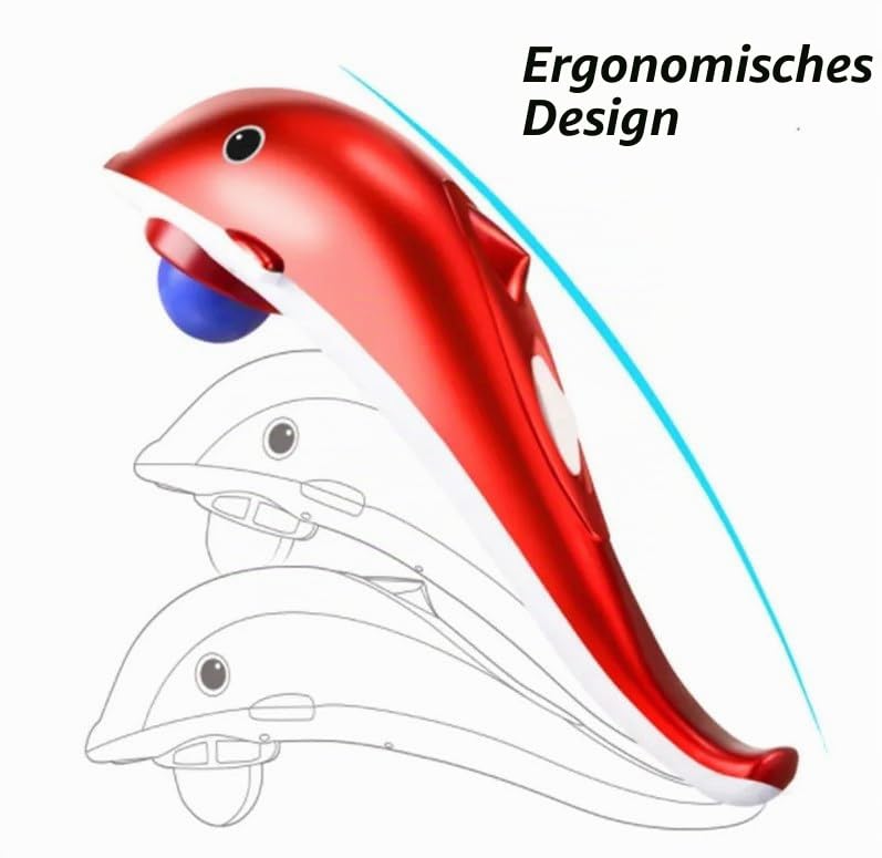 Hand Rückenmassagegerät, Tiefengewebs Percussion Massagegerät in Delfinformtragbares,Massage Delfin mit 3 Köpfen für Nacken und Schulter lindert Müdigkeit (EU)