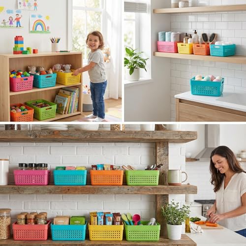 MIJOMA Aufbewahrungskorb 5er Set – Stapelbare Ordnungsboxen aus Kunststoff – Bunte Körbe 15,5x11,5x7,5 cm – Vielzweckbox für Küche Bad Büro Kinderzimmer