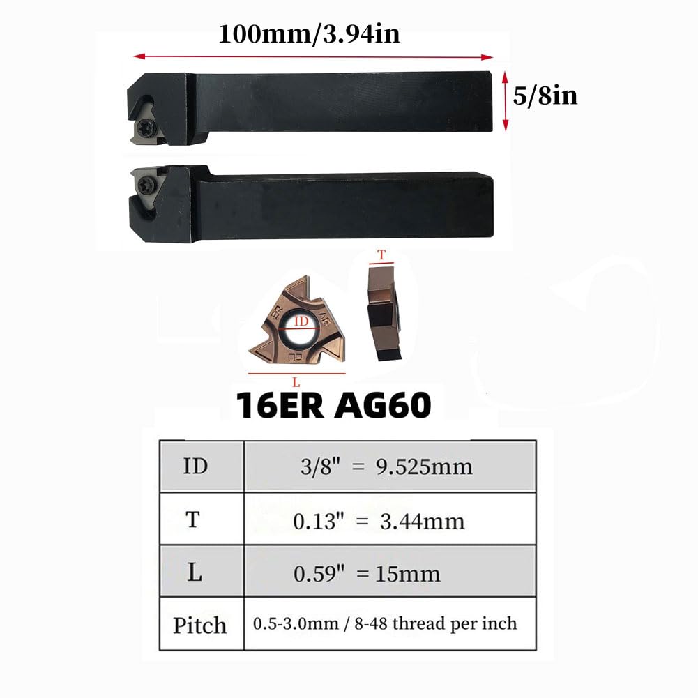 28pcs 1/2“ 5/8” Lather Threading Tool Bit Set External Internal Threading Boring Bars Turning Tool Holders with 16ER 16IR AG60 Carbide Threading Inserts