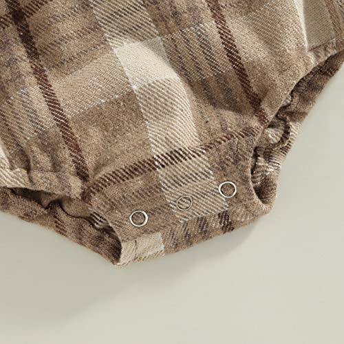 Baby Boy Plaid Shirt Romper Flannel Long Sleeve Oversized Tops Infant Button Down Fall Clothes (Coffee,0-6 Months) #TOP5