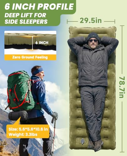 Wanfifi Camping Sleeping Pad 6" Thick Sleeping Mat Foot Pump Connectable — view 2