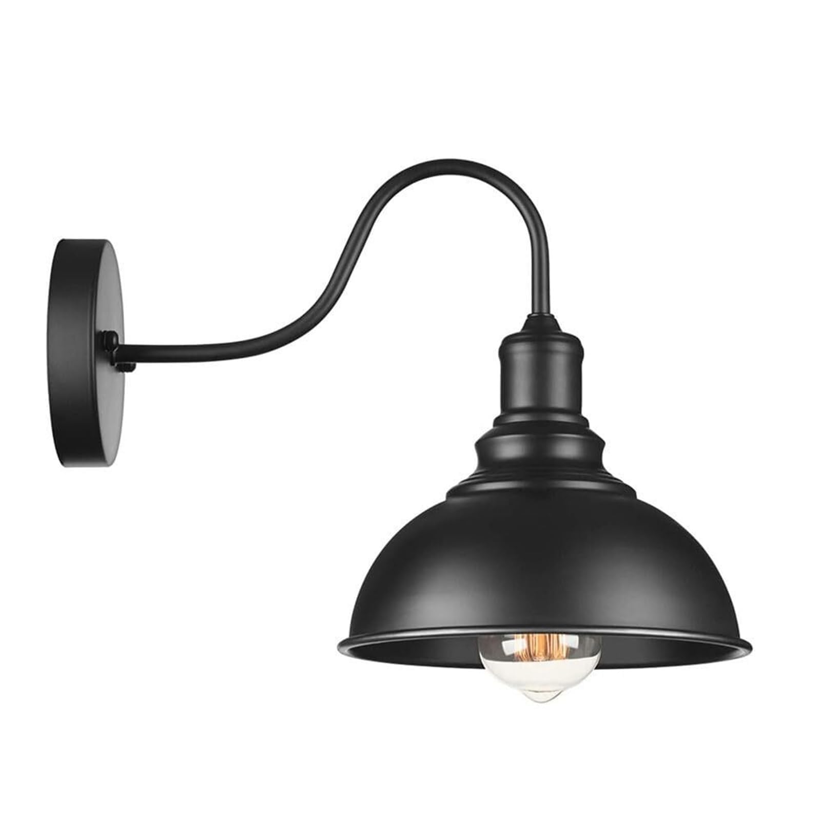 SXECAEPS Vintage Dome Wall Lamp, Industrial Black Gooseneck Sconce Barn Iron Light Fixture for Living Room Bathroom Bedroom Aisle