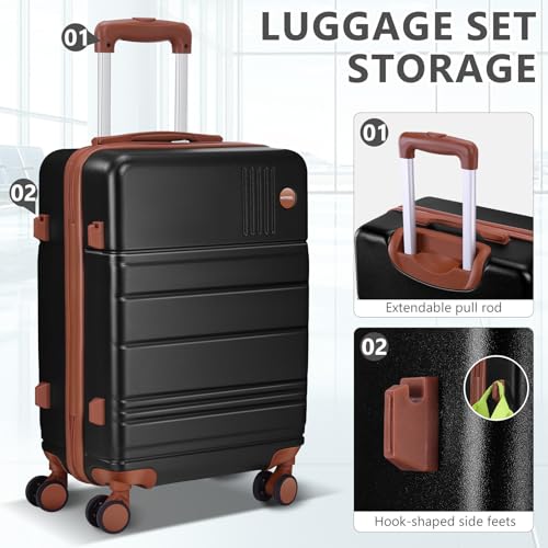 Image of Hoteel Luggage Sets 4 Piece, 4-Yr Warranty Durable Suitcase Dual-Spinner Wheel TSA Lock, Lightweight Travel Hardshell PC+ABS Carry on Luggage for Men&Women, Black(16 /20 /24 /28 inch)