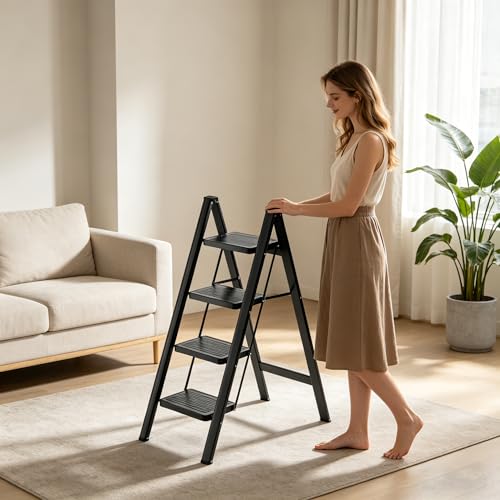 Image of DELAVALA 4 Step Ladder Folding Step Stool, Heavy Duty Load Stepladder, Small Kitchen /Closet Ladder for Adults /Kids, Lightweight Step Ladder 2 Step Folding with Anti-Slip Wide Pedal for Home