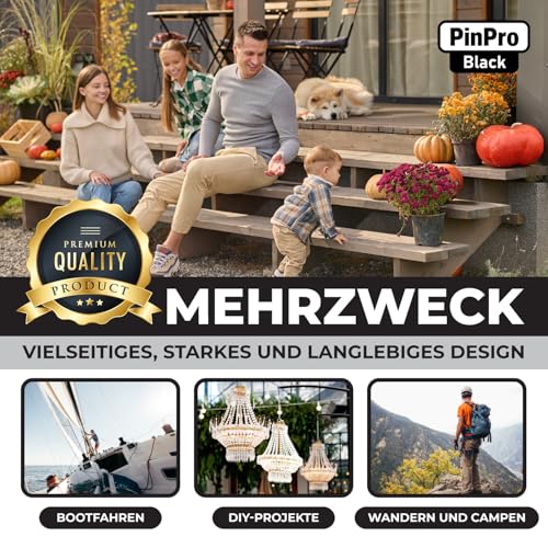 PinPro A4 Edelstahl Karabiner schwarz | 80x8mm - 2 Stück | 640 kg Bruchlast | Rostfreier NIRO AISI 316 Feuerwehrkarabiner mit Blattfeder (2 St., 80x8 mm)