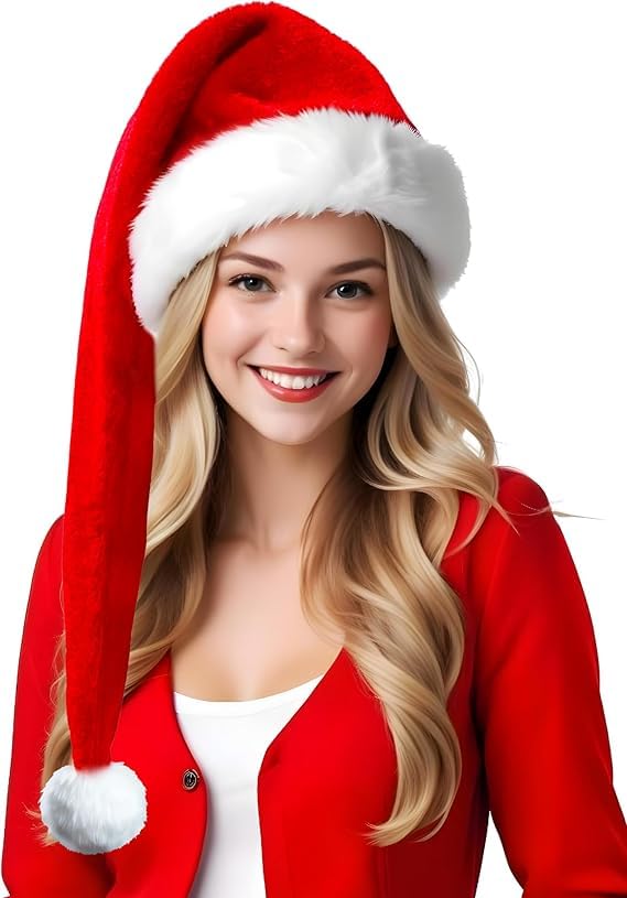 Domkier Red Long Santa Hats Christmas Hat for Adults Long Plush Hats Christmas Party Supplies