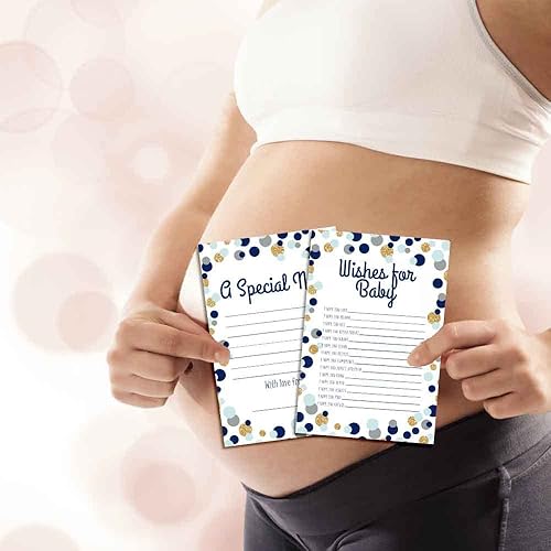 Miniatura 5 de Amanda Creation Tarjetas de deseos de bebé de lunares azules y dorados de 20, 4 x 6 pulgadas, gran recuerdo y actividad divertida para baby showers