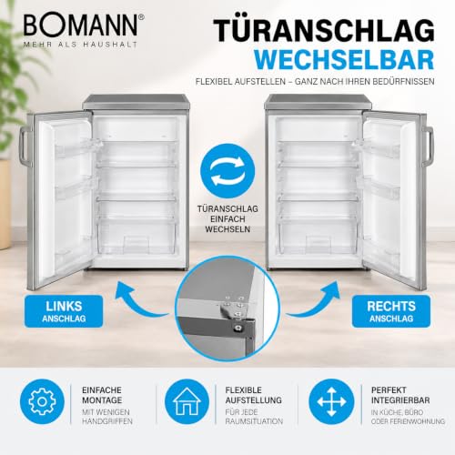 Foto von Bomann Kühlschrank mit Gefrierfach | Getränkekühlschrank mit 120L Nutzinhalt und 2 Glasablagen | Türanschlag wechselbar | kleiner Kühlschrank mit stufenloser Temperaturregelung | KS 2194.1 inox