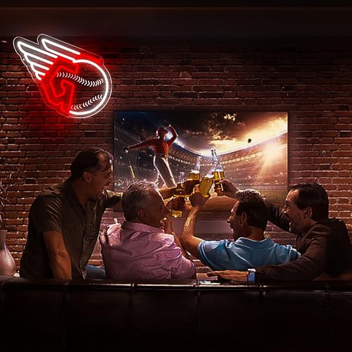 Image of Baseball Neon Sign for Wall Decor Clevelan Team Neon Light for Man Cave Dimmable Led Sign for Bedroom Birthday Gifts for Baseball Fans Neon Sign 5V USB Powered Size14.5 * 12.5IN(ZYLD270)