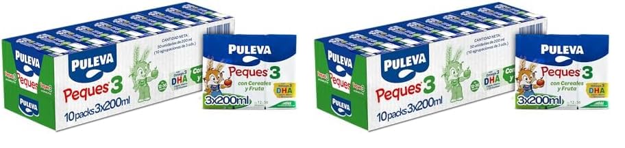 PULEVA PEQUES 3 con Cereales y Fruta de 12 a 36 meses - 10 Packs de 3x200ml (Paquete de 2)