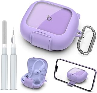 Protective Cover for Beats Powerbeats Pro 2 Case with Secure Lock & Phone Stand, Shockpoof Protection Clear Case Compatible with Beats Powerbeats Pro2 Earbuds with Cleaner Kit & Keychain (Purple)