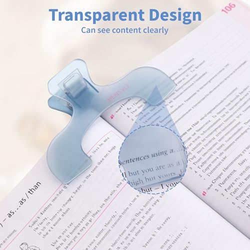 Strong Book Clip - 2 PCS Transparent Blue Book Page Holder Clips, Plastic Reading Page Holder Opener Accessories, Multifunctional Practical Pages Holder Bookmark Clip for Cookbooks, Music Sheets