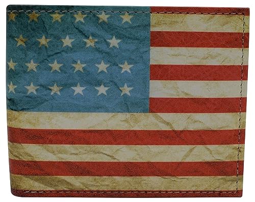 MARSHAL RFID Blocking Men's USA Flag Printed Bifold Genuine Leather Wallet Western with Gift box4